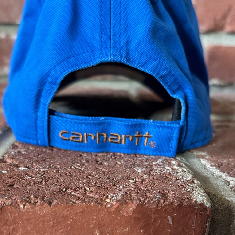 Carhartt Bright Blue Canvas Cap with Leather Logo Patch 100% Cotton Hardworking - Picture 4 of 6